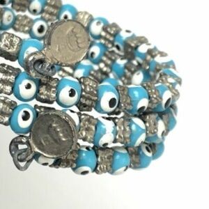 Handcrafted Blue Evil Eye Beaded Wrap Bracelet
